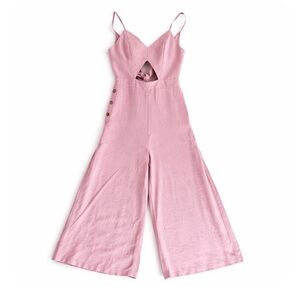 Lulus Mauve Pink Wide Leg Jumpsuit Cutout Back Button Detail Size M